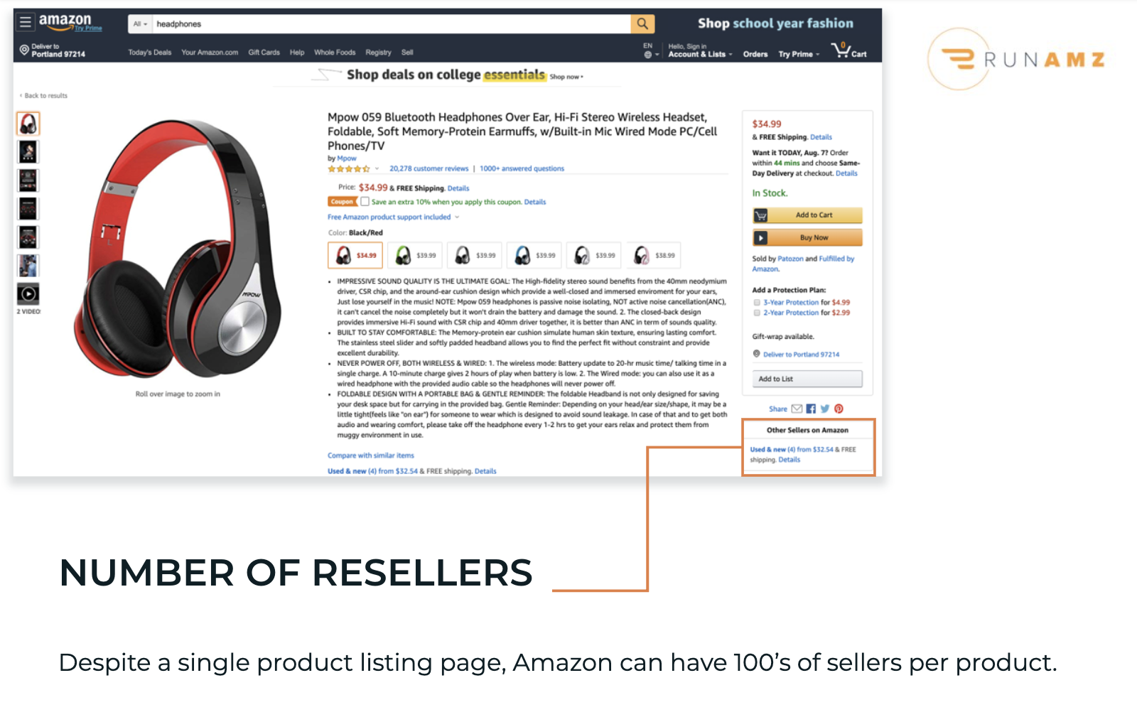 Screenshot of an Amazon listing page with the Other Sellers section circled.